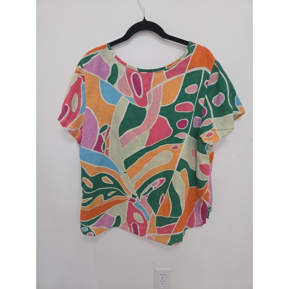 Christopher Siriano Colorful Linen Top2X Short Sleeve Tropical Summer Beachy - Picture 5 of 8